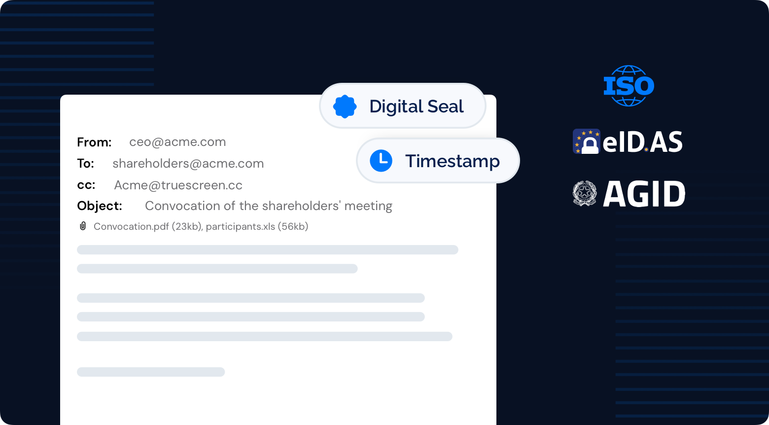 TrueScreen email certification interface
