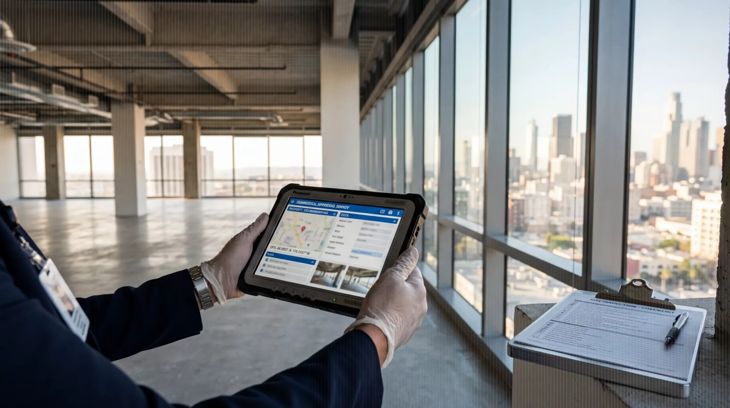 Sopralluogo immobiliare con tablet: perizia immobiliare certificata Perito immobiliare durante sopralluogo con tablet per perizia immobiliare certificata credito