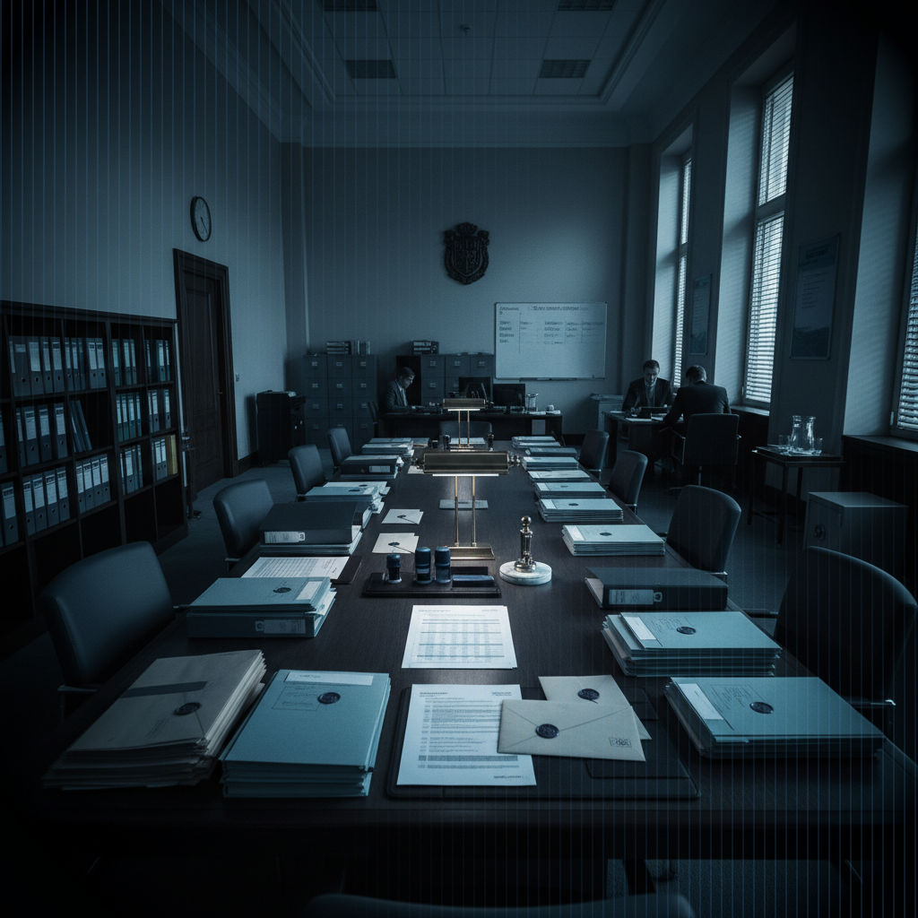 Public procurement office with tender documents and evaluation materials Insurance