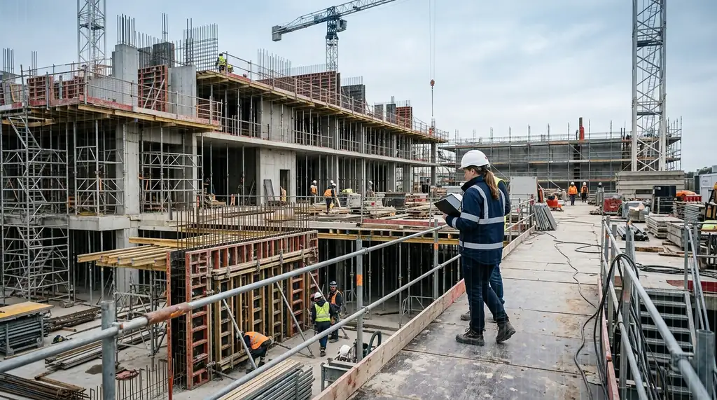 Engineer inspecting work progress on a construction site