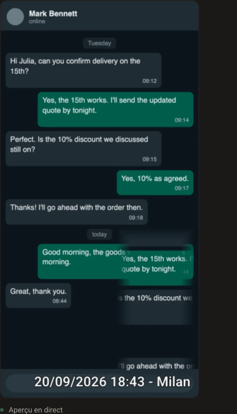 Le clone patch de GoTamper.it copiant des messages antérieurs dans le bas de la conversation